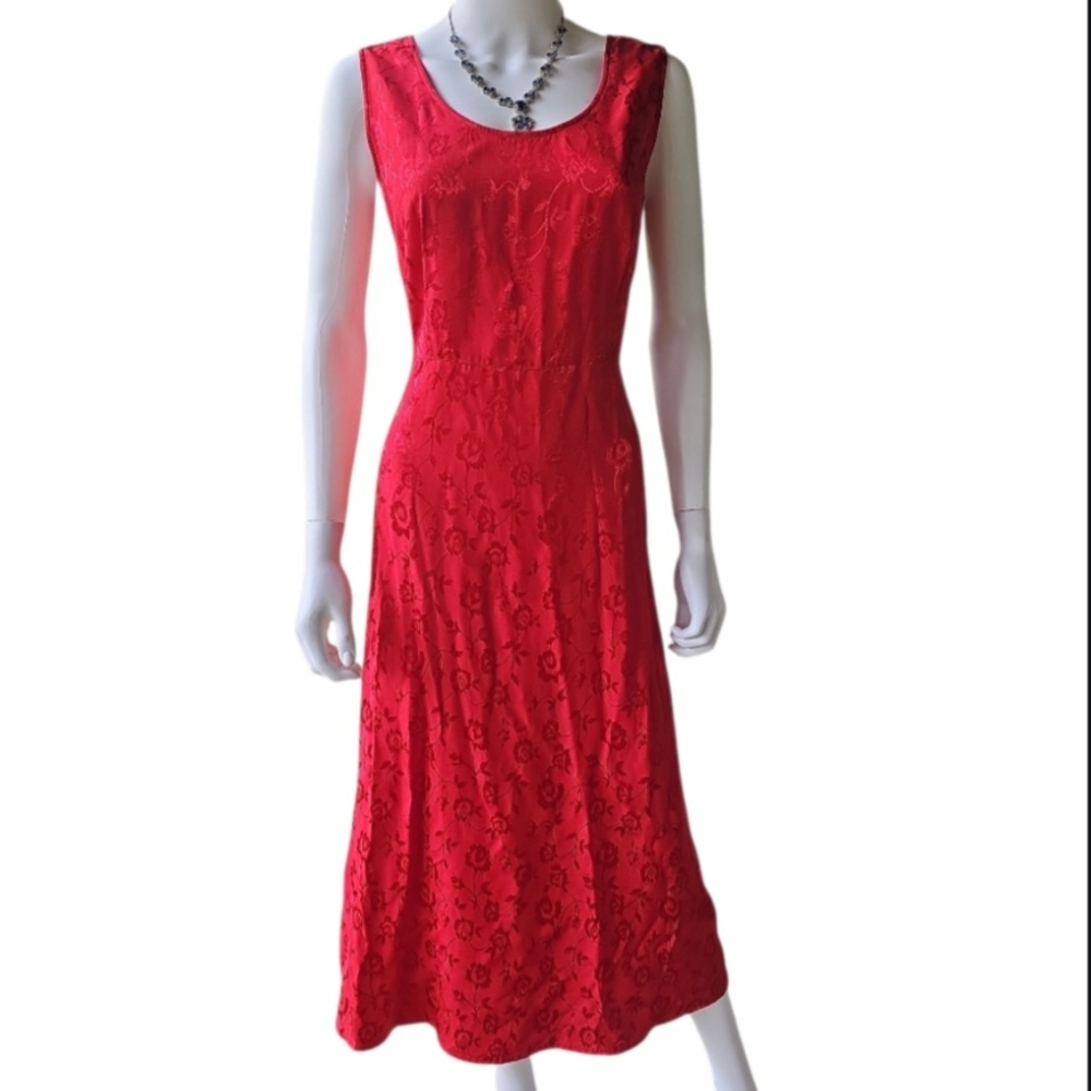 Sheri Martin Red Sheath Midi Dress Scoop Neck Sleeveless